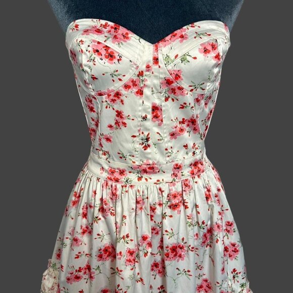 romantic ruffle pink floral strapless corset mini dress L The Man Repeller x PJK - Picture 2 of 8